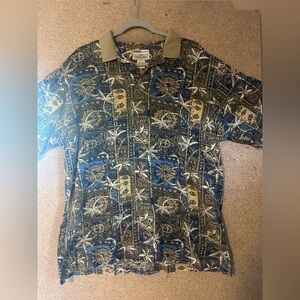 Vintage Patterned Polo Shirt Natural Issue 100% Cotton Size Large